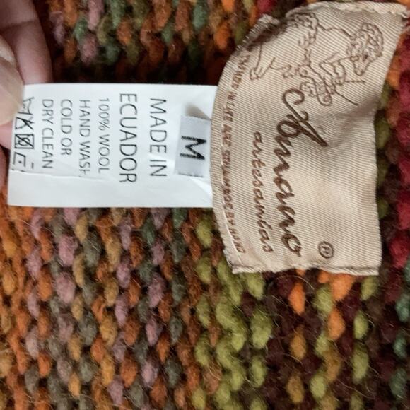 AMANO 100% Wool Cardigan Womens Medium Boho Chunky Hood Fringe Zip Orange - Picture 9 of 10